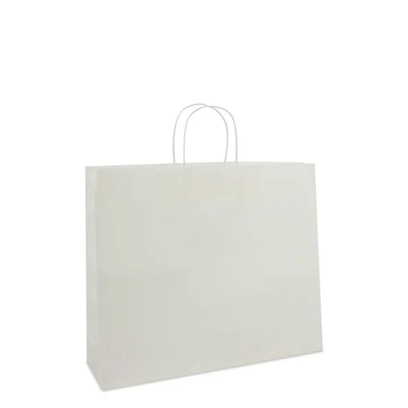 Papiertragetaschen mit gedrehte Griffe und Bodenkarton 42+12x35 cm Weiß (100 Stück) [FP-001042]