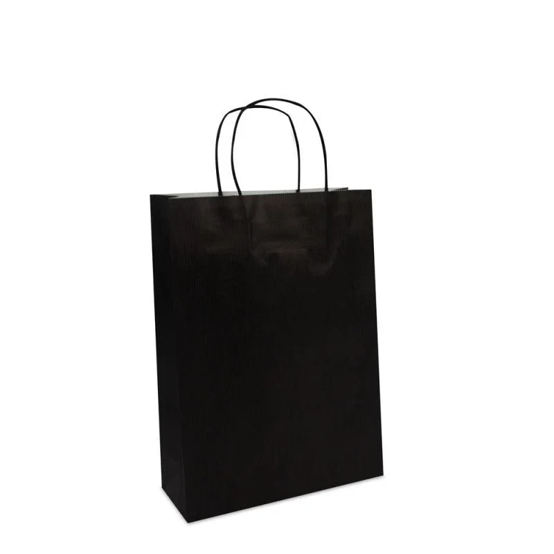 Paper Carrier Bags Black 25+10x35cm Twisted Handles + Cardboard Base
