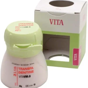 VM9 3D Transpa Dentin 50g 3L1.5 in Kunststoffbehälter mit Verpackung.