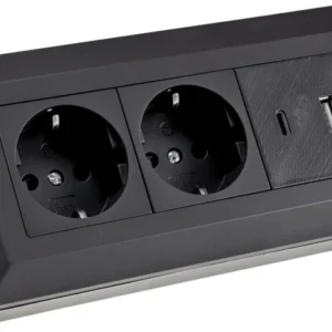 2-fach Steckdosenblock, USB-A+C, schwarz 250V~/ 16A, Aufbaumontage, USB 3,1A, PD