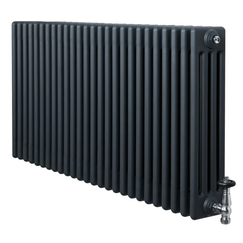 Röhrenheizkörper 4 Säulen mit TRV Chromventile – 600mm x 1190mm – Anthrazitgrau