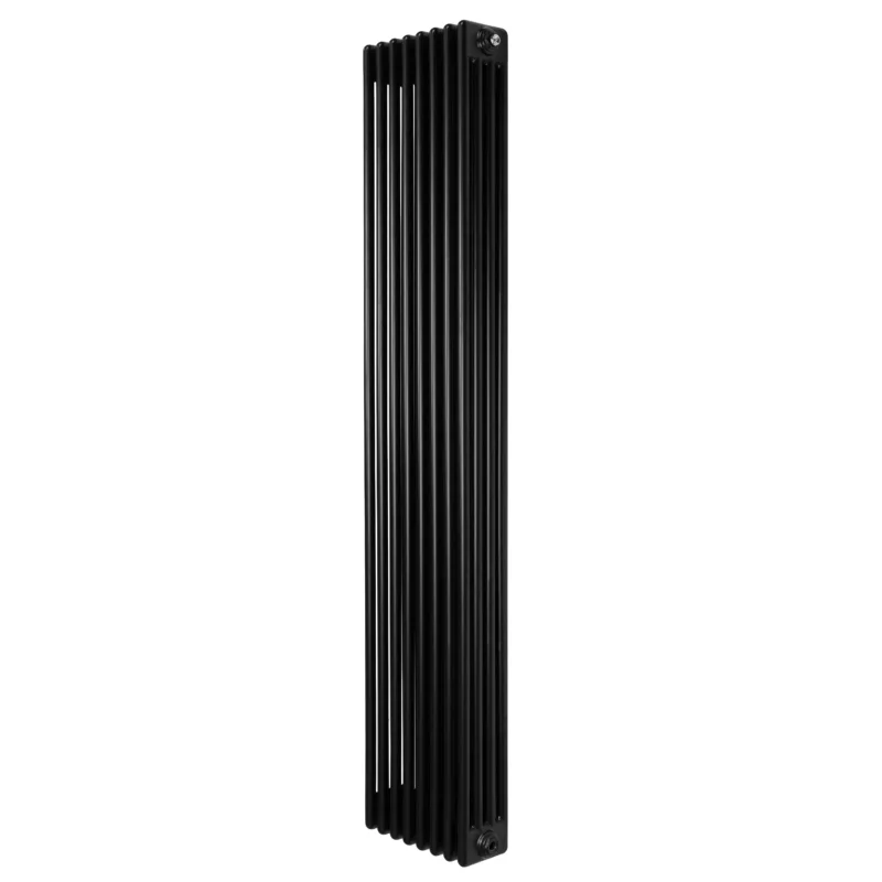 Schmaler, eleganter Röhrenheizkörper in Schwarz, 1800mm x 380mm, mit vier vertikalen Säulen und glatter, moderner Oberfläche für stilvolle Wärme