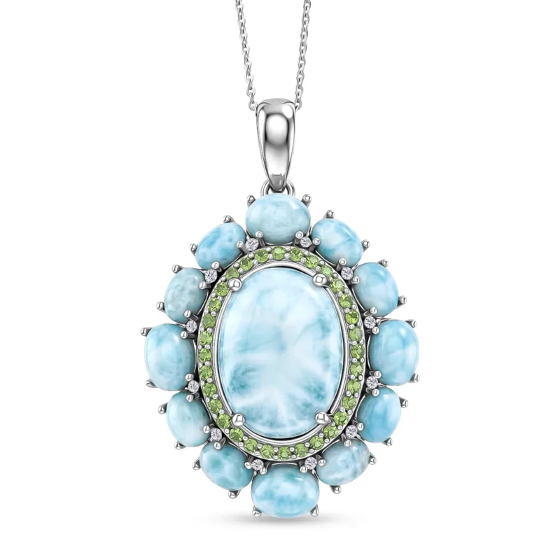 D'Joy Larimar Schmuckset ca. 50 cm 925 Silber Rhodiniert ca. 23,36 ct.
