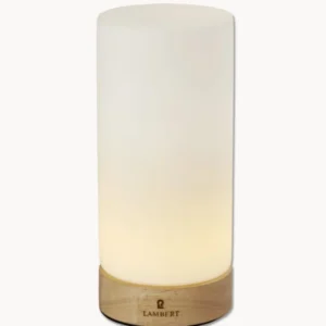Tischleuchte | Magicee LED Leuchte – Glaszylinder weiß mit Holzfuß | H 23 cm, D 10 cm - Hell von Lambert online kaufen bei LIVINGforme.