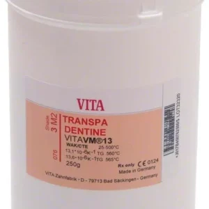 Weiße Verpackung des VM13 3D Transpa Dentin 250g von VITA.