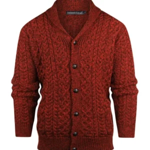 Zopfmuster-Strickjacke mit Knöpfen aus Irland | Bordeauxrot