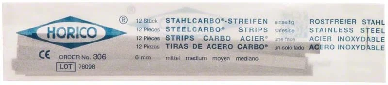 Stahlcarbo-Streifen von Horico, 6mm breit, auf Verpackung.