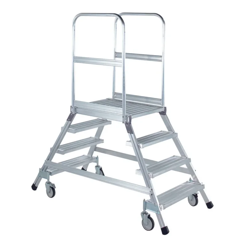 ILLER-LEITER - Stufenleiter Podestleiter fahrbar 46379 beidseit.2x4 Stahl-G