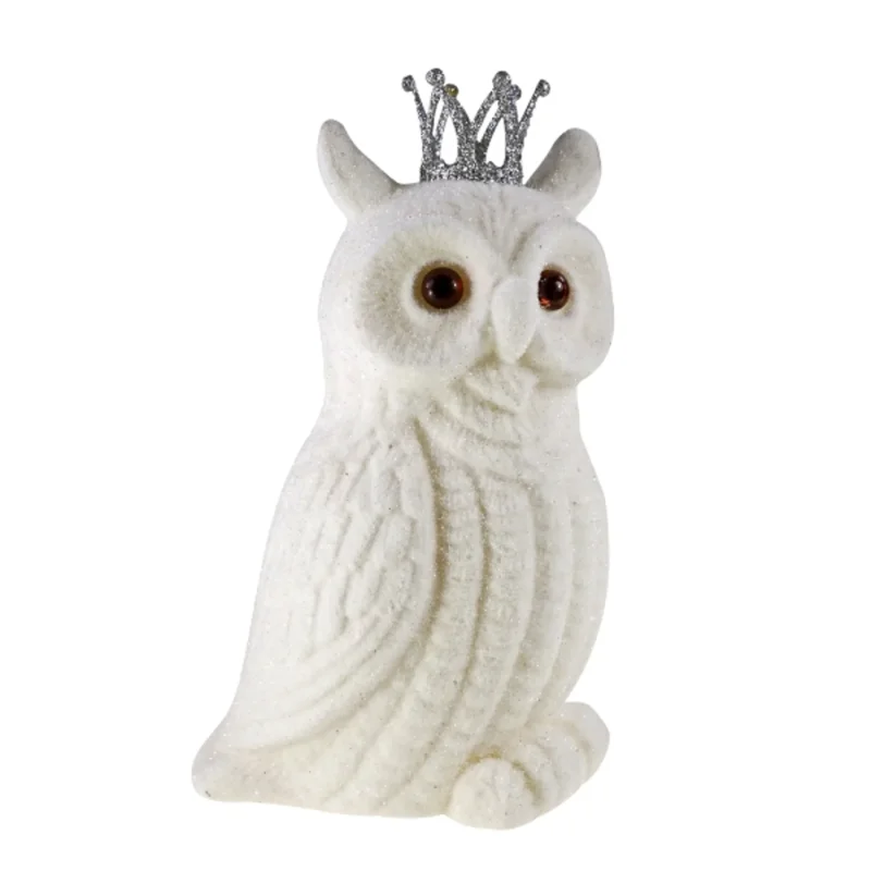 Dekoeule Weiß Kunststoff beflockt 23 cm Deko Eule Weihnachtsdekoration