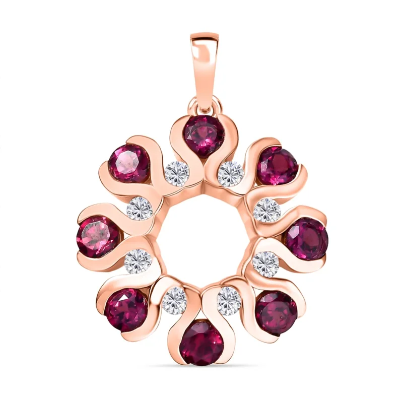 D'Joy natürlicher Rhodolith Granat und Zirkon Anhänger, 925 Silber 750 rosévergoldet - 2,56 ct.