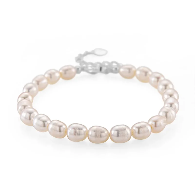 Weiße Süßwasser Perle (6-8 mm) Armband ca. 16.5 cm + 3.5 cm Extender