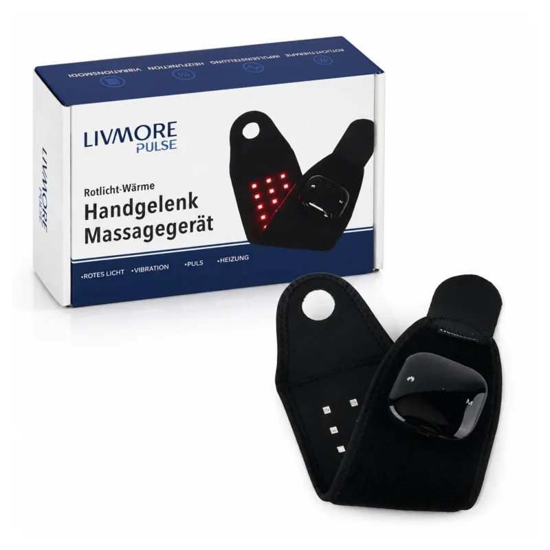 LIVMORE Handgelenkbandage mit Rotlicht und Infrarotlicht, 660nm und 850nm, Neopren, 41x9cm, Schwarz