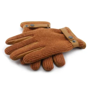 Handschuh aus Wolle mit Lederbesatz | Braun