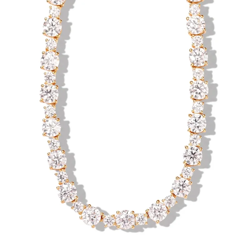 D'Joy Moissanit 50cm Halskette, 925 Silber 750 Gelbgold Vermeil - 30,72 ct.