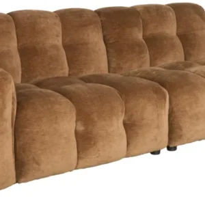 HACKMAN 3-Sitzer Sofa Velours Cognac in Gesamtansicht mit charakteristischen Wölbungen und abgerundeten Armlehnen.