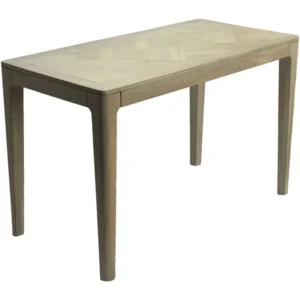 Esstisch Mango Massivholz White Wash 120x60 cm mit weiß getünchter Tischplatte und massiven Holzbeinen in Gesamtansicht.