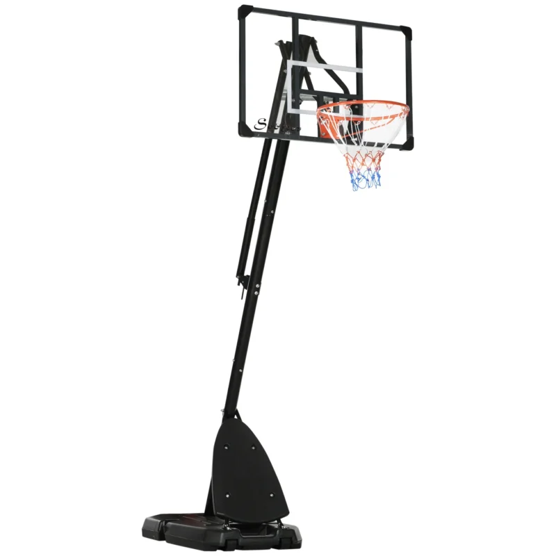 easycomfort canestro basket in acciaio regolabile in altezza e portatile con tabellone e ruote 107x70cm nero e rosso