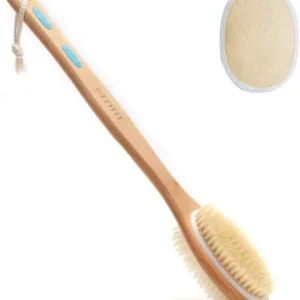 Duschbürste mit Naturborsten und Luffa, Langgriff, Doppelseitig