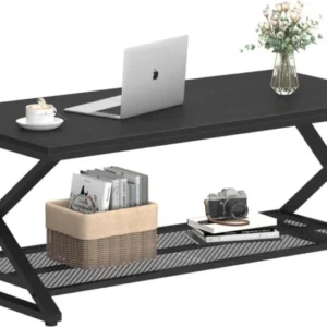Couchtisch mit Stauraum Schwarz Holz Metall 100x60x45 cm
