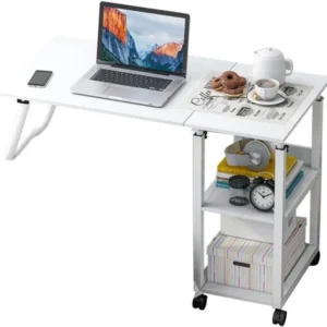 Höhenverstellbarer Laptoptisch mit 2 Regalen, Rollen