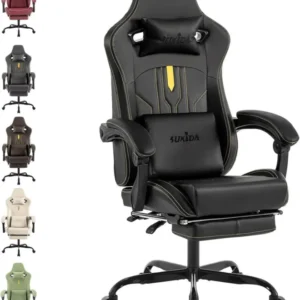 Ergonomischer Gaming-Stuhl mit Fußstütze und Lendenwirbelstütze