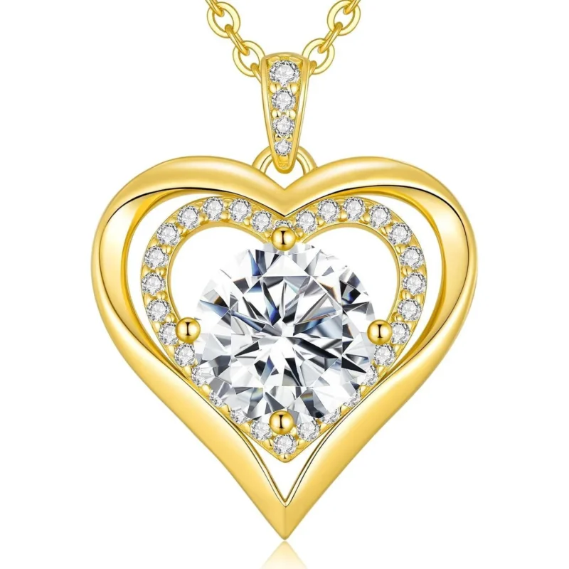 Silber Herz Halskette Damen Moissanite 3 Karat Vergoldet