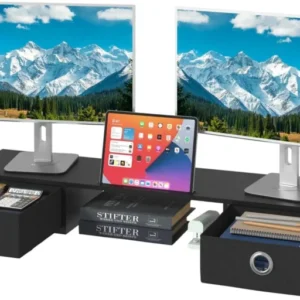 Monitorständer mit Schublade für 2 Monitore - Schwarz