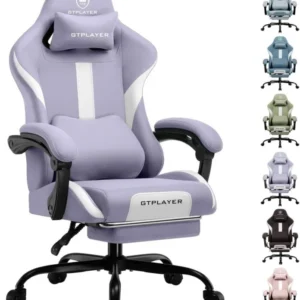 Bequemer Gaming Stuhl mit Fußstütze und Federkissen, lila