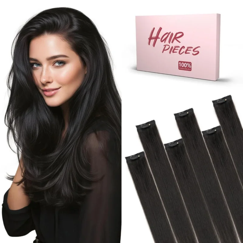 Echthaar Clip-in Extensions – Naturschwarz 35cm