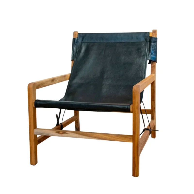 Sessel Jessie aus Teakholz und schwarzem Leder