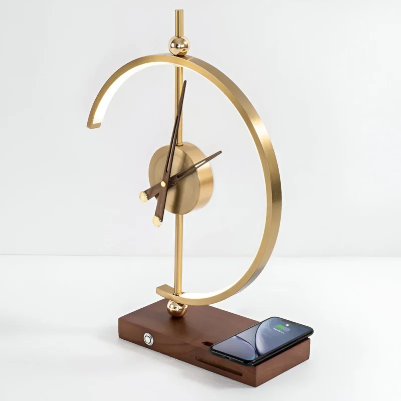 LED-Tischlampe mit Uhr und kabelloser Qi-Ladefunktion