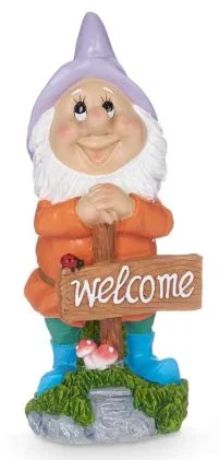 Gartenzwerg 27 cm mit Welcome-Schild - Mütze Lila