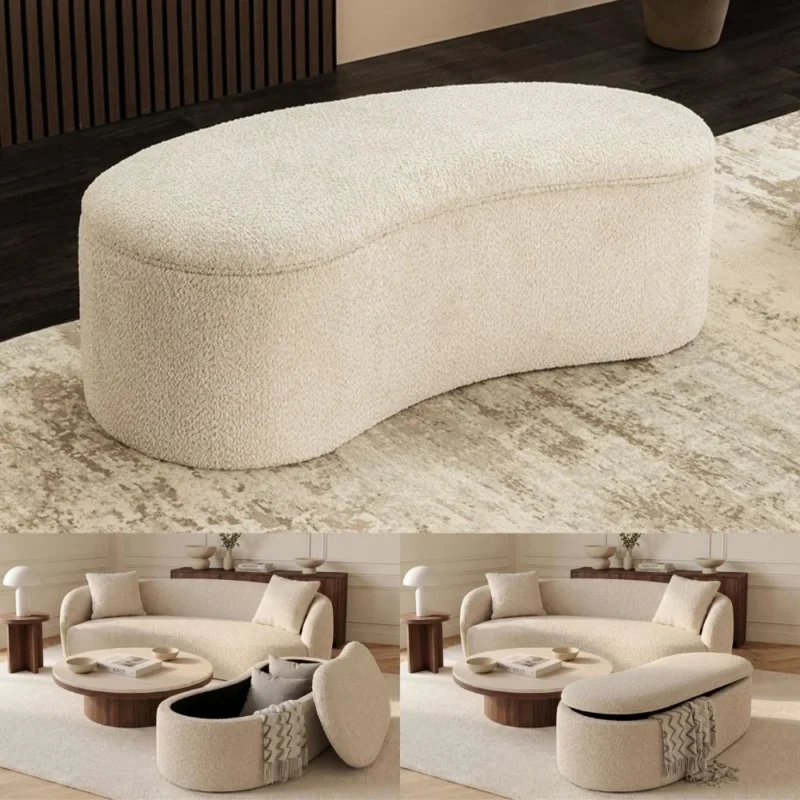 Design Polsterbank ARCO 120cm champagner beige Bouclé Sitzbank