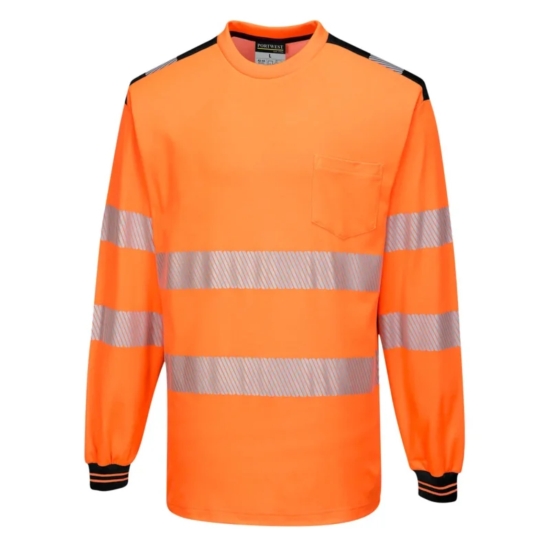 PW-T185 Warnschutz-Comfort Tshirt langarn orange-schwarz