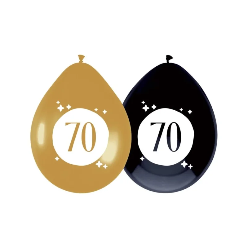 Ballonnen 70 Jaar Zwart Goud 30cm 6st van Haza Witbaard koop je bij Partywinkel