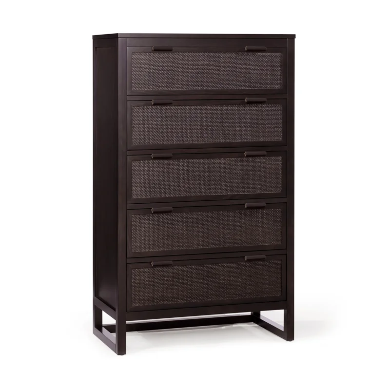 Teamson Home Hatteras Wooden Bedroom Dresser Mocha 5 Rattan Drawers, Espresso