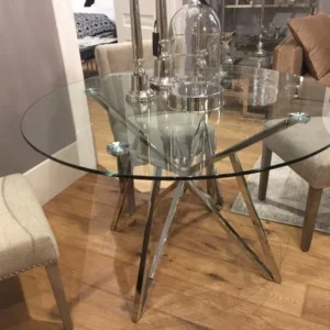 Runder Tisch Glas Metall, Glastisch rund verchromt, Esstisch rund, Durchmesser 120 cm