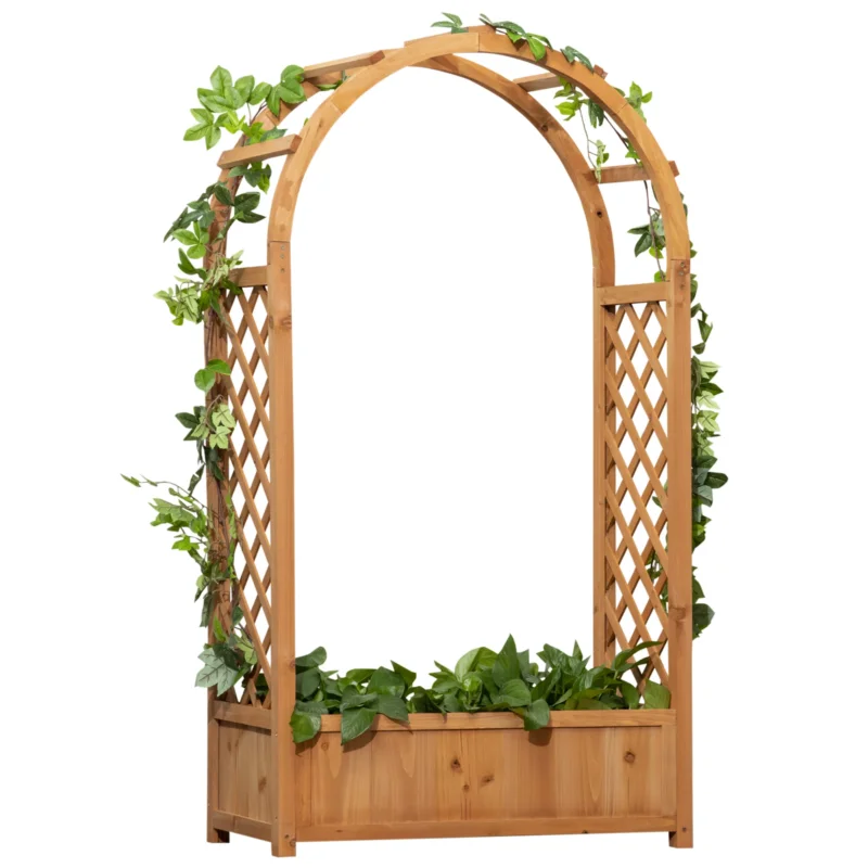 easycomfort easycomfort fioriera da esterno a fondo cavo in abete marrone con arco decorativo e grate per rampicanti 83x36x152 cm