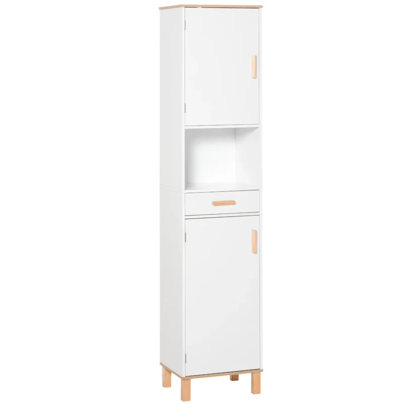 easycomfort easycomfort mobile bagno salvaspazio in legno mobile a colonna con armadietti e cassetto 39x30x180cm bianco ean 8054144139265