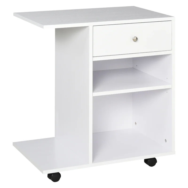 easycomfort easycomfort mobiletto per stampante in legno con 4 ruote mensola regolabile e piano per cpu bianco