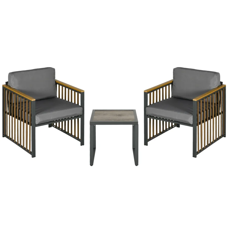easycomfort easycomfort set da giardino 3 pezzi in rattan e acciaio con 2 sedie 66x68x68 cm e tavolino da caffe 45x45x44 cm
