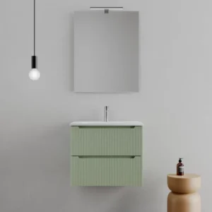 legnox consolle bagno legnox rigo 60 cm verde con 2 cassetti lavabo specchio e lampada