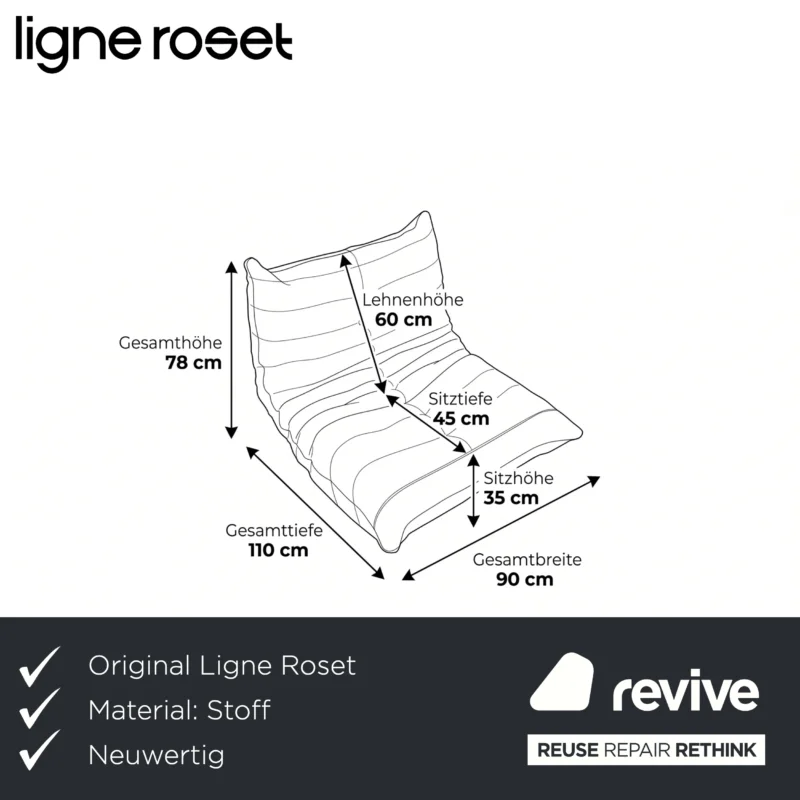 Ligne Roset Togo Sessel Stoff Blau Petrol Neubezug