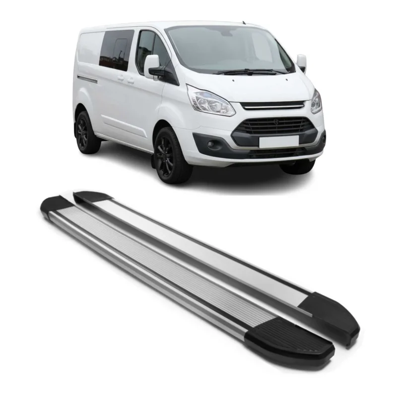 Trittbretter Seitenschweller für Ford Transit Custom 2013-2023 L2 Alu Grau 2 tlg