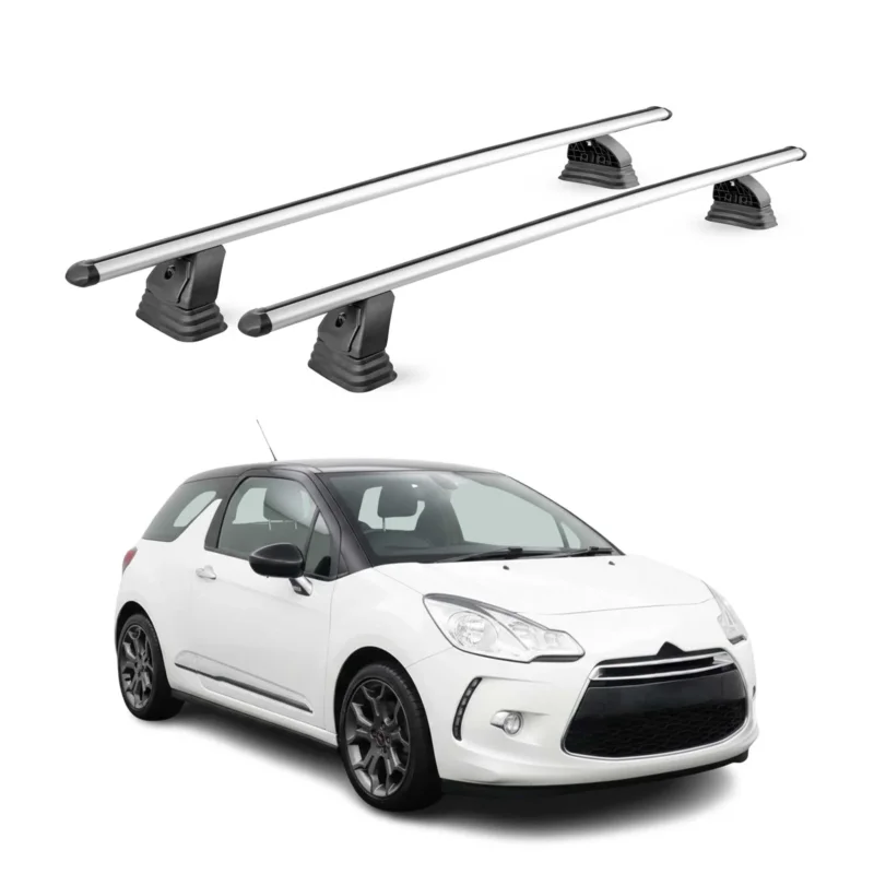 Alu Dachträger für DS 3 I 2010-2019 TÜV Abschließbar T-Nut 75 kg 2tlg Silber