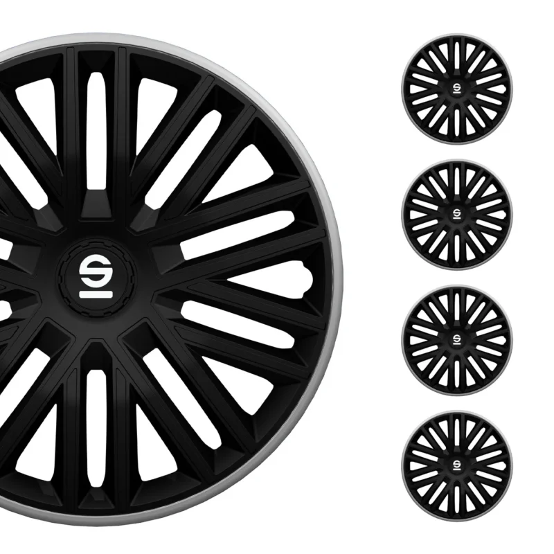 Radkappen Radzierblenden Sparco Bergamo 14" Zoll Abdeckung Set Schwarz Grau 4x