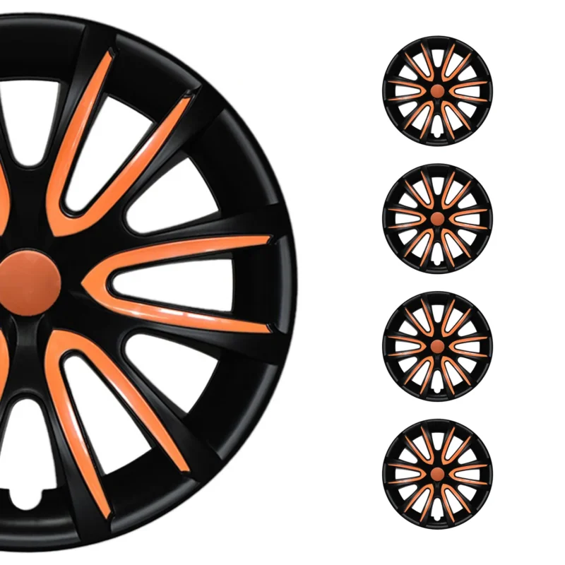 4 Stück Radblenden Radzierblenden Radkappen 15" Zoll Stahlfelgen Schwarz-Orange