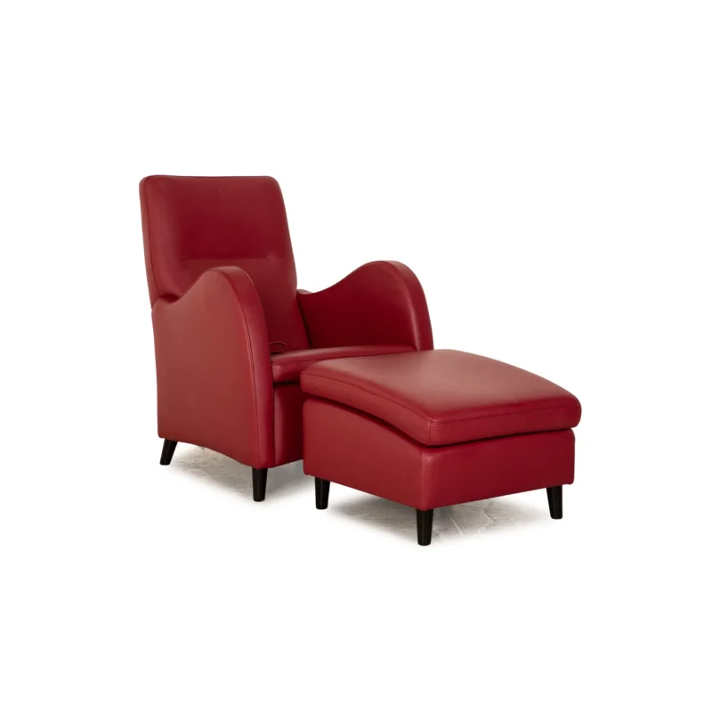 Musterring Leder Sessel Garnitur Rot Sessel Hochlehner Hocker manuelle Funktion Relaxfunktion