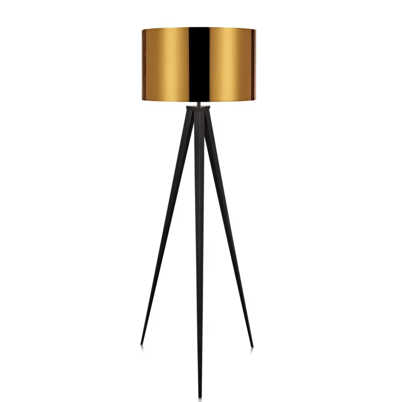 Teamson Home Romanza LED-Standard-Stehlampe mit Dreibein und trommelförmigem Lampenschirm, moderne Beleuchtung in Gold