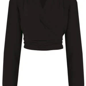 Rock N Romance Darla Langärmelige 40's Wickelbluse Schwarz